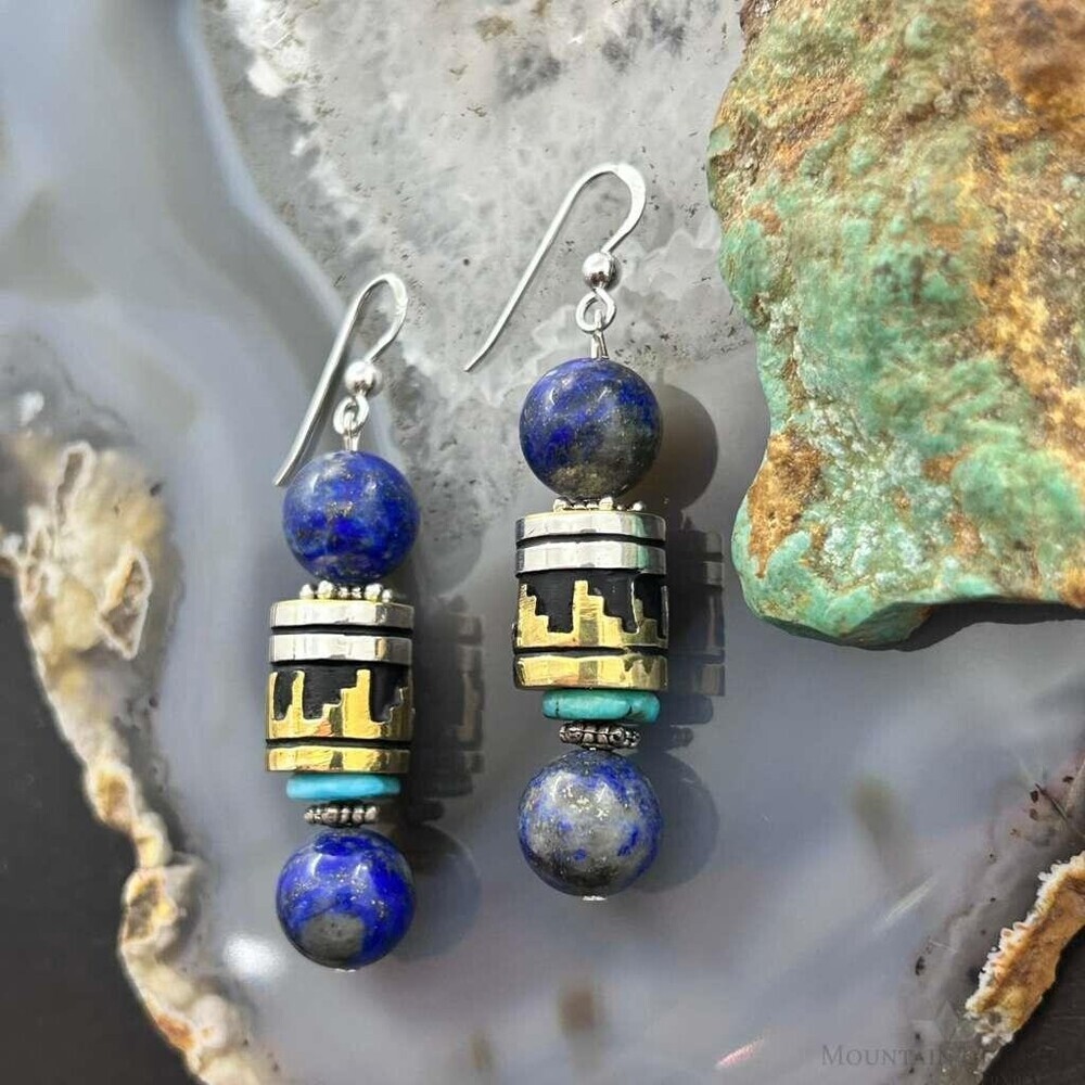 Tommy & Rosita Singer Sterling Lapis,Turquoise Beads Dangle Earrings For Women 1 - Picture 5 of 10